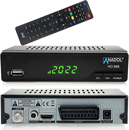 [Test: 2X GUT *] Anadol HD 888 Sat Receiver mit PVR Aufnahmefunktion, Timeshift & AAC-LC Audio, für Satelliten TV, HDMI, HDTV, SCART, Digital, Satellite, DVB S2, Full HD - Astra Hotbird Sortiert