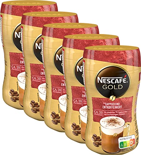 NESCAFÉ Gold Typ Cappuccino Entkoffeiniert, Getränkepulver aus entkoffeiniertem löslichem Bohnenkaffee, 5er Pack (5 x 250g)