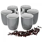 Van Well Vario 6er Kaffeetassen-Set I Porzellan-Tasse groß - in div. fröhlichen Farben I pflegeleichtes Tassen-Set - für Spülmaschine & Mikrowelle geeignet I 300 ml Kaffeebecher Grau 6 Stück