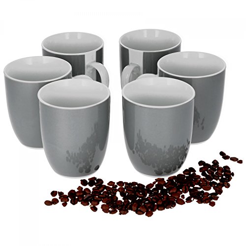 Van Well Vario 6er Kaffeetassen-Set I Porzellan-Tasse groß - in div. fröhlichen Farben I pflegeleichtes Tassen-Set - für Spülmaschine & Mikrowelle geeignet I 300 ml Kaffeebecher Grau 6 Stück
