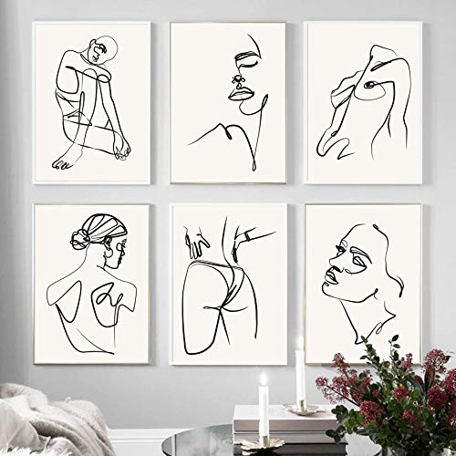 Abstrakte Strichzeichnung Porträt Leinwand Bild Picasso Gemälde Poster und Kunstdrucke Schwarz Weiß Wandbilder Für Wohnzimmer Wohnkultur 30 × 42cm × 6 Rahmenlos