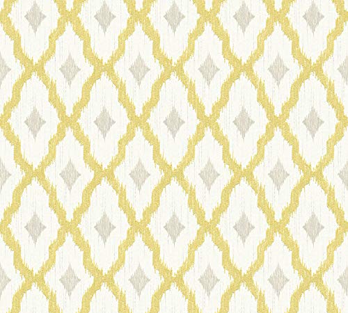 Architects Paper Textiltapete Tessuto 2 Tapete mit grafischen Ornamenten 10,05 m x 0,53 m gelb metallic weiß Made in Germany 961973 96197-3