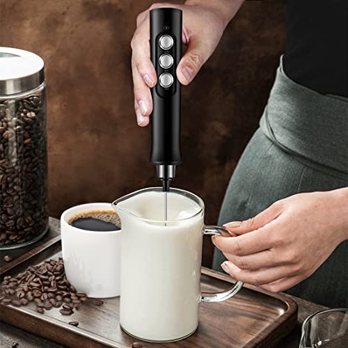Elektrischer Milchaufschäumer mit drei Quirl, USB Wiederaufladbar, 3 in 1 Handheld Batteriebetriebene Milchaufschäumer Handmixer Milk Frother Milchschaum Eier Schlagen für Kaffee Latte Cappuccino