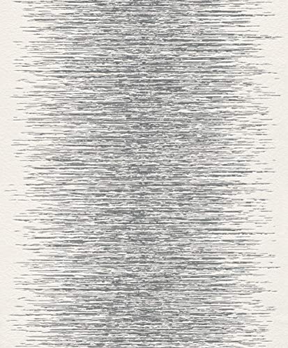 rasch Tapete 413809 – weiße Vliestapete in 3D-Optik mit feinen Linien im metallischen Silber und Grau – 10,05m x 53cm (L x B)