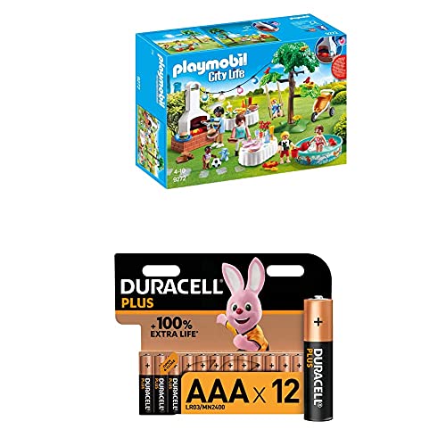 Playmobil City Life 9272 Einweihungsparty, Mit Lichteffekten, Ab 4 Jahren + Duracell Plus AAA Alkaline-Batterien, 12er Pack
