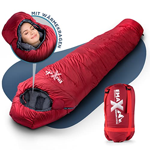EMAX | Mumienschlafsack – 230cm, Winter -10° C - Kompakter Schlafsack Outdoor für Camping, Wandern und Bergsteigen - Ultraleichter, kleines Packmaß - Praktische Gadgets