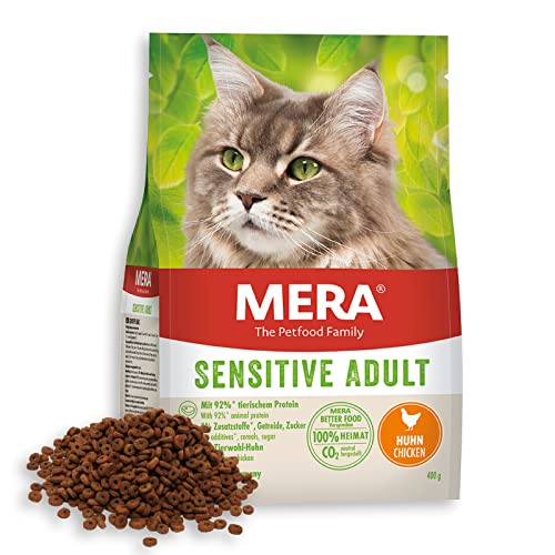 MERA Cats Sensitive Adult Huhn, Trockenfutter für Sensible Katzen, getreidefrei & nachhaltig, Katzentrockenfutter mit hohem Fleischanteil, 2 kg
