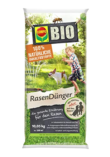COMPO BIO Rasendünger, Naturdünger für Rasen, Natürliche Sofort- und Langzeitwirkung, Feingranulat, 10,05 kg, 250 m²