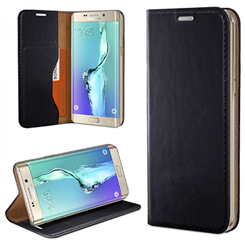 eFabrik Ledertasche für Samsung Galaxy S6 Edge Plus Hülle Leder (S6 Edge+) Case Cover Etui Wallet Schutztasche Hülle Handyhülle Smartphone-Zubehör Material außen Leder, innen Textil Farbe schwarz