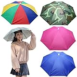 MUFEKUM 4 Stück Regenschirm Hut, 69cm Regenschirmhüte für Erwachsene, 360° Gegen UV Kopf Regenschirm, Wasserdicht Schirmhut mit Kopfband für Outdoor-Party, Angeln, Sonne, Strand, Golf, Wandern