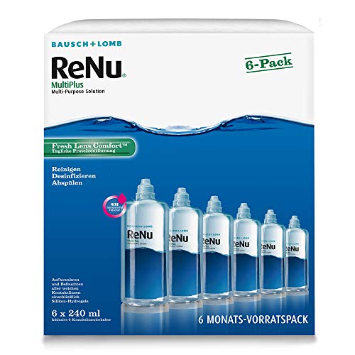 Bausch und Lomb ReNu MultiPlus Kombilösung mit Proteinentferner - Kontaktlinsenreiniger, Aufbewahrungslösung, weiche Linsen, 6-Monatspack, 6 x 240 ml