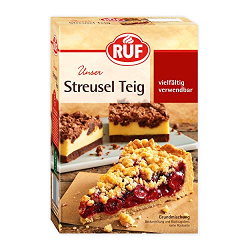 RUF Streuselteig, Grundmischung für einen Streusel-Kuchen, abwandelbar mit Pudding oder Cremes als Obst-Kuchen oder Apple Crumble, vegan, 8er Pack (8x450g)