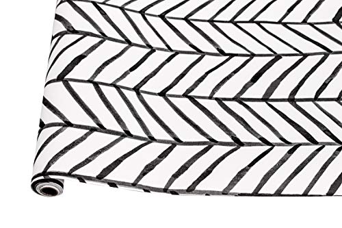 Vandod geometrisches Muster moderne minimalistische Tapete Fischgrätenmuster schwarz weiß Vinyl selbstklebend dekorativ 44.5x600cm