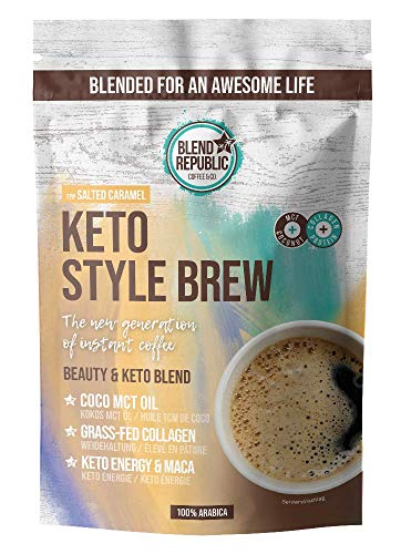 Collagen Coffee Salted Caramel - Keto Coffee ⍟ 100% Arabica mit bioaktiven Kollagenpeptiden, Kokosöl, MCT-Öl, Ballaststoffen ⍟ Für Beautys und Low Carb Lovers - 220g für 22 Tassen