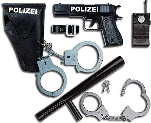 Idena 8040007 - Polizei- Set, Pistole, Halfter und Handschellen, 3-teilig (Komplett-Set)