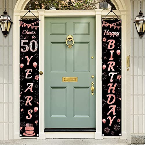 50. Geburtstag Banner Dekorationen für Frau, 50. Geburtstag Veranda Schild, Happy Fifty Birthday Party Willkommensschild, Türdekoration Hintergrund (Roségold)