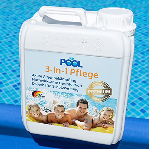 3-in-1 Poolreinigung Wasserpflege - Ideale 2 L - gegen Algen und Ablagerungen im Pool – Perfekte Desinfektion und Säuberung von Planschbecken Schwimmbad– für klares Wasser