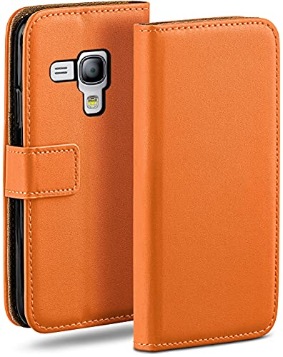 moex Klapphülle für Samsung Galaxy S3 Mini Hülle klappbar, Handyhülle mit Kartenfach, 360 Grad Schutzhülle zum klappen, Flip Case Book Cover, Vegan Leder Handytasche, Orange