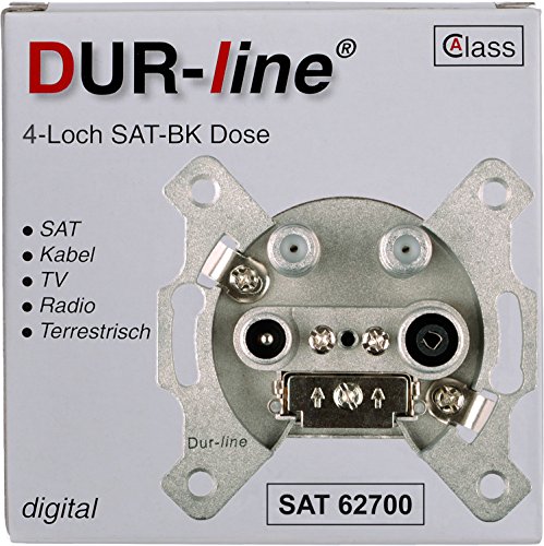 DUR-line Antennendose 4-loch SAT | Kabelfernsehen | DVB-T | Radio | Unicable für Aufputz und Unterputz geeignet (Enddose, digitaltauglich)