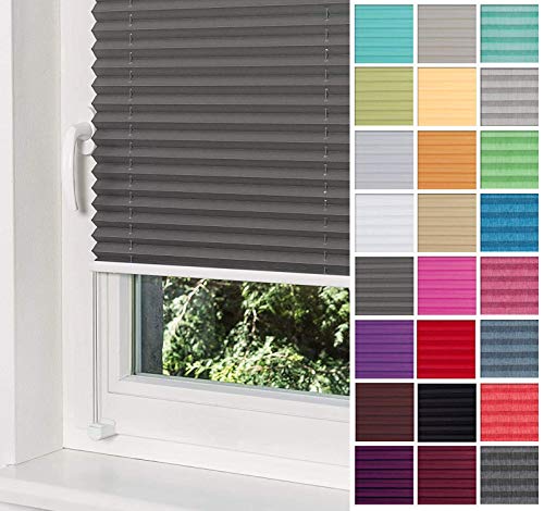 Home-Vision® Premium Plissee Faltrollo ohne Bohren mit Klemmträger / -fix (Graphit, B80cm x H100cm) Blickdicht Sonnenschutz Jalousie für Fenster & Tür