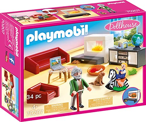 PLAYMOBIL Dollhouse 70207 Gemütliches Wohnzimmer, Mit Lichteffekt, Ab 4 Jahren