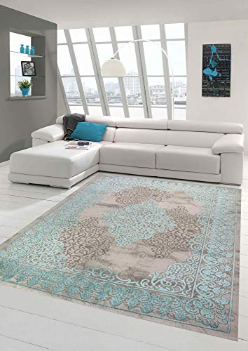 Merinos Wohnzimmerteppich mit Ornamenten Teppich Vintage in Türkis Grau Größe 120x170 cm