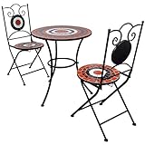 SOULONG Mosaik-Gartenmöbel-Set mit 2 Stühlen, Bistrotisch mit Stühlen für Wohnzimmer, Balkontisch mit Stühlen aus Keramikfliesen (Terrakotta)