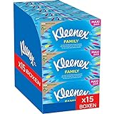 Kleenex Family Kosmetiktücher-Box, für den täglichen Gebrauch, 2-lagig, 15 Boxen je 128 Tücher