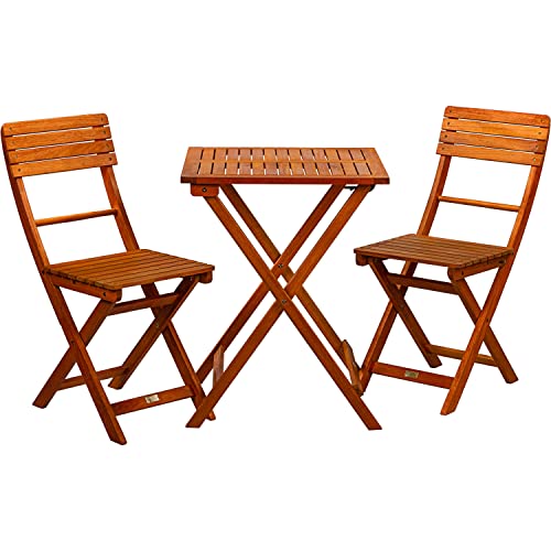 STILISTA Bistro Set 3-teilig aus Akazienholz bestehend aus einem Tisch und Zwei Stühlen, klappbar