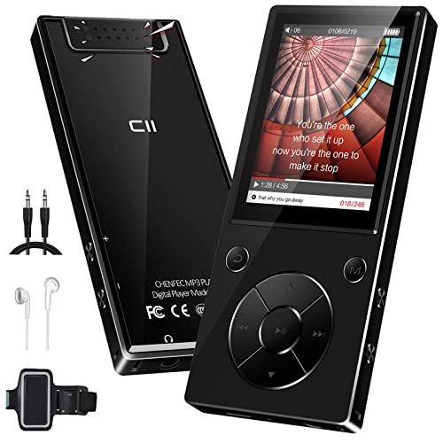 Tragbarer MP3-Player 32 GB Bluetooth 5.0 mit 2,4 Zoll HD-Bildschirm, integrierter Lautsprecher, unterstützt bis zu 128 GB SD-Karte, MP3-Musik-Player mit FM-Radio, Sprachaufnahmefunktion,Metallgehäuse