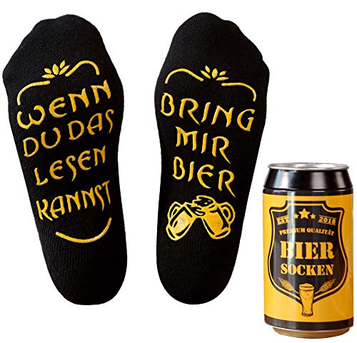Bier Socken Herren, Bier Geschenk für Männer, WENN DU DAS LESEN KANNST BRING MIR BIER, lustige Socken als Geburtstagsgeschenk,Vatertagsgeschenk für Bierliebhaber (Schwarz, 37-44)