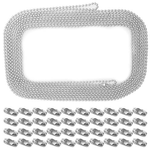 YuCool Perlen-Zugkette mit Verbindungsstück, 5 m Länge, Zugkette mit 40 passenden Verbindungsstücken für das tägliche Leben, Silber