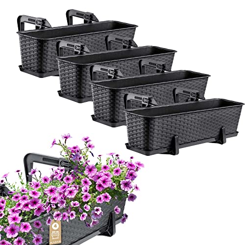 KADAX Blumenkasten-Set, Balkonkasten Set aus Kunststoff, Pflanzkasten für Blumen und Kräuter, Widerstandsfähiger Balkontopf, Pflanzkübel für Balkon (60cm-4er Set, Anthrazit)
