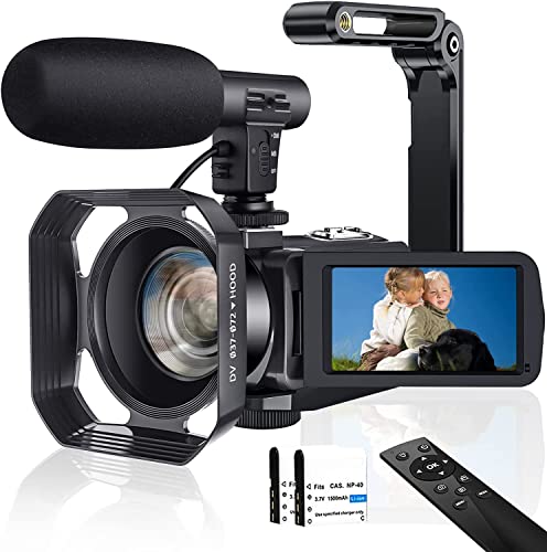 Lincom Videokamera 2.7K 30MP Camcorder Full HD IR Nachtsicht Videokamera 16X Digital Zoom Digitale Videokamera für YouTube, mit Mikrofon,Gegenlichtblende und Handstabilisator
