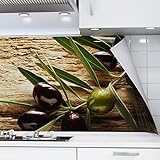 danario Küchenrückwand selbstklebend - matt - Spritzschutz Küche - versteifte PET Folie - 0,37 mm - Oliven - 60cm x 220cm