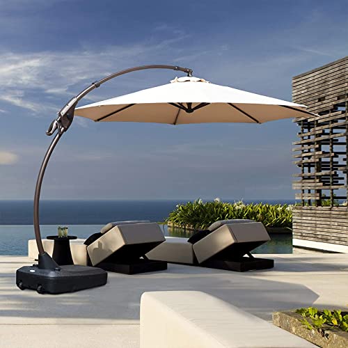 Grand patio Gartenschirm Sonnenschirm Neigbar mit Schirmständer, Ampelschirm mit Kurbelbedienung, Terrassenschirm für Garten, Deck,Schwimmbad, Outdoor,UV-Schutz 50+ (350cm,Creme)