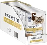 Perfect Fit Sensitive 1+ – Katzennassfutter für erwachsene, sensible Katzen ab 1 Jahr – Huhn in Sauce – Ohne Weizen & Soja – Unterstützt die Verdauung – Katzenfutter – Portionsbeutel (12 x 85g)