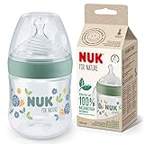 NUK for Nature Babyflasche | Kleiner Trinksauger | 150 ml | Der Mutterbrust nachempfundener Trinksauger aus Silikon mit Anti-Colic-Ventil | Temperature Control | BPA-frei | Grün