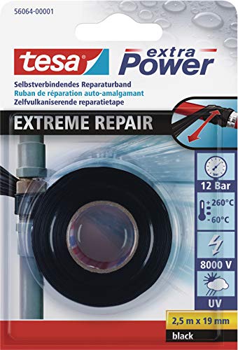 tesa extra Power Extreme Repair Selbstverschweißendes Reparaturband aus Silikon zum Isolieren und Abdichten - 2,5 m - Schwarz