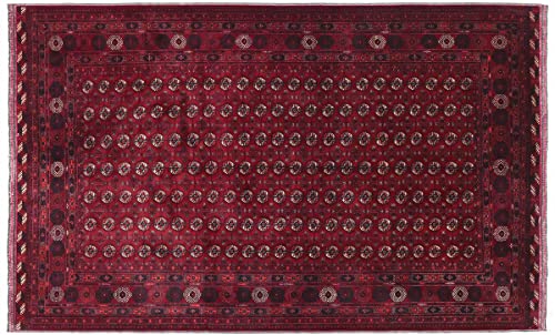 RUG PRINCE Afghan Mauri Teppich 200x300 Handgeknüpft Rot Geometrisch Orient Kurzflor i