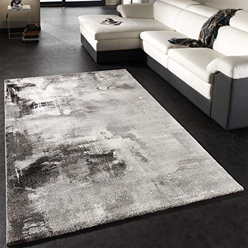 Paco Home Teppich Modern Designer Teppich Leinwand Optik Grau Schwarz Weiss Meliert, Grösse:160x230 cm