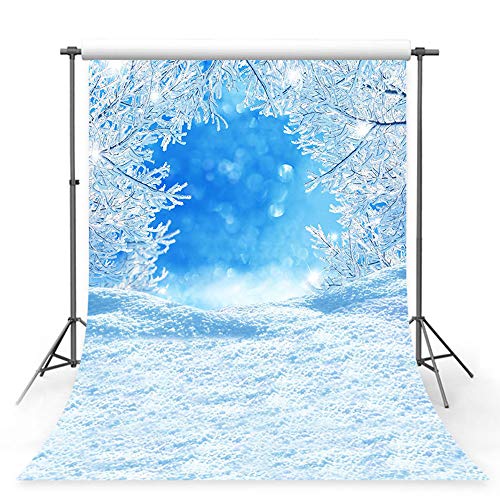 MEHOFOTO Schnee Eis Fotostudio Hintergrund Winter Weihnachten Schneeflocke Landschaft Kiefer Bäume Blau Fotografie Hintergründe Requisiten 1,8 x 2,4 m