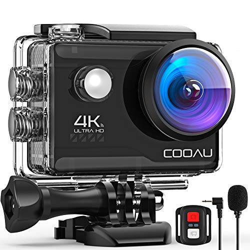 COOAU Action Cam HD 4K 20MP WiFi mit externem Mikrofon Unterwasserkamera 40M mit Fernbedienung Action Kamera Wasserdicht 170° Weitwinkel Time Lapse / 2 Akkus 1200mAh / Zubehör