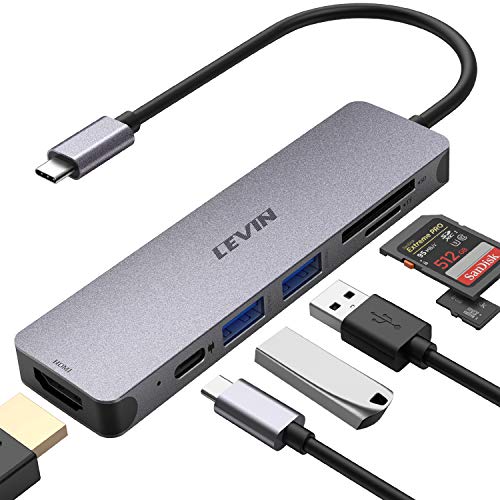 LEVIN USB C Hub 7-IN-1 Typ C Hub mit 100 W PD-Stromversorgung, 4K UHD USB C zu HDMI, 2 USB 3.0-Anschlüsse, SD/microSD/TF-Kartenleser, USB C Adapter kompatibel für MacBook, iPad Pro,Laptops