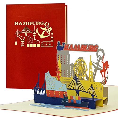 Gutschein, Reisegutschein für Städtereise nach Hamburg|3D Pop Up Karte Hamburger Sykline|Hotelgutschein für Sie oder Ihn|Geschenkidee und Geschenk, A127AMZ
