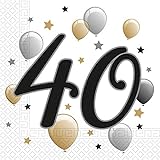 Procos 88867 - Servietten Happy Birthday, Milestone 40, 33x33cm, 20 Stück, Ballonmotiv, 40er Geburtstag, Papierservietten mit Motiv, Tischdekoration, Mundtuch, Geburtstag, Luftballons, Ballons