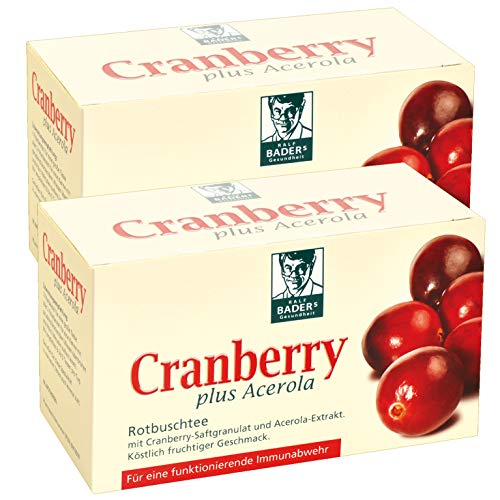 BADERs Cranberry plus Acerola aus der Apotheke. Rotbuschtee mit Cranberry-Saftgranulat. 2 x 20 Filterbeutel