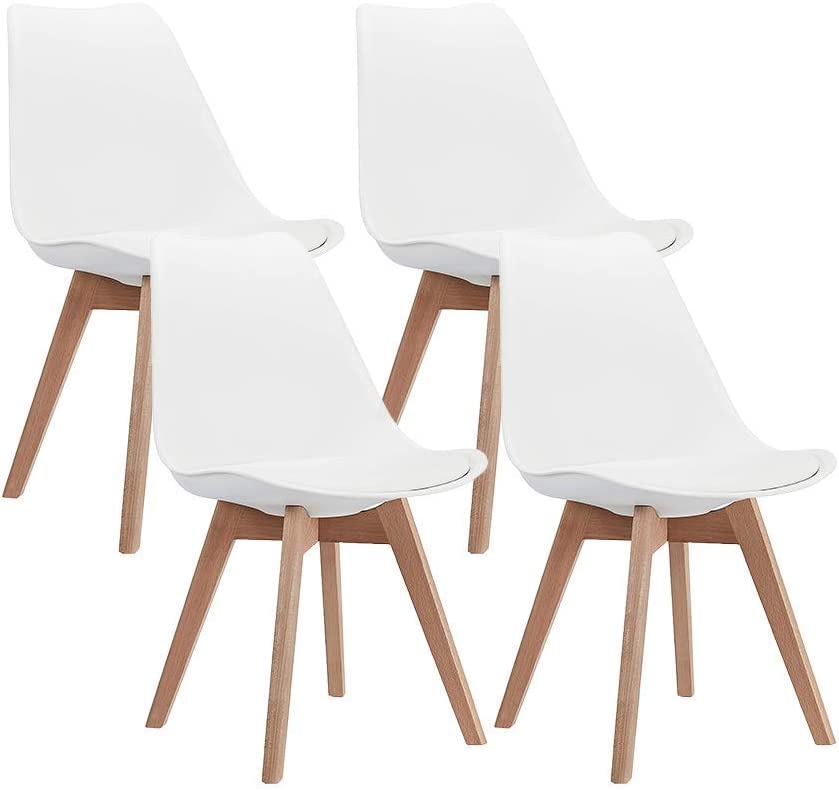 Megaastore Esszimmerstühle mit Massivholz, Modernen Esszimmerstühlen Skandinavisches Retro-Design l Eleganter Küchenstuhl für Esstisch oder Wohnzimmer (4er Set, Weiß)