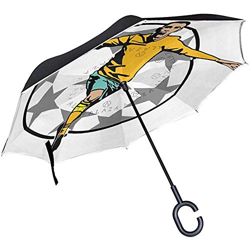 Fußball-Sieg-Umgekehrter Regenschirm-Rückauto-Geöffneter Doppelter Schicht-Winddichter Uvschutz-Umgedrehter Regenschirm Für Auto-Regen-Im Freiengebrauch