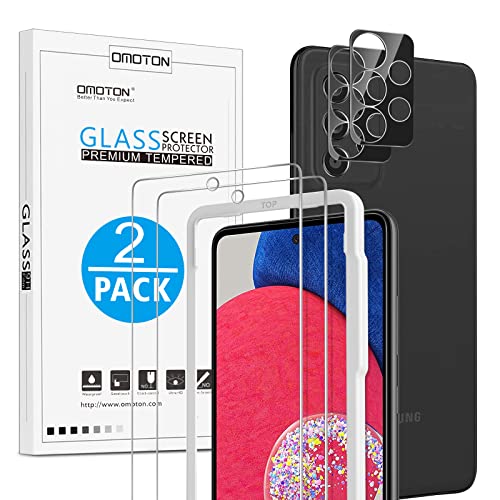 OMOTON Displayschutzglas für Samsung Galaxy A52s 5G/A52 4G/A52 5G mit Kamera Schutzfolie, 2+2 Stück, Anti- Kratzer, Bläschenfrei, 9H Härte, HD-Klar, Einfach Installieren